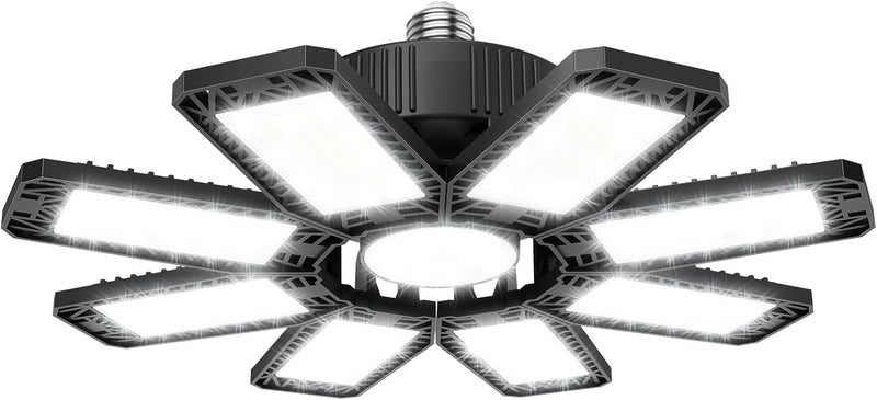 ISKYDRAW LED Garage Light 240W, 24000LM Garage Lights Ceiling LED with 8+1 Deformable Panels, 6500K Daylight Garage Ceiling Lights, Bay Lighting for Workshop Workbench Basement Attic - Image 1